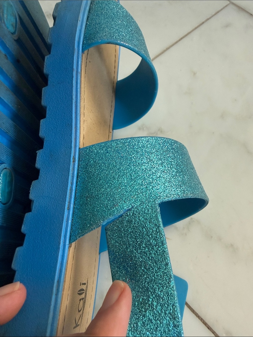 Kali blue glitter dual strap heel wrap buckled sandals women’s 9 - Picture 7 of 11